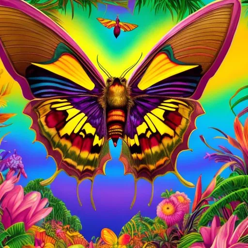 Prompt: Madagascan sunset moth diorama in the style of Lisa frank