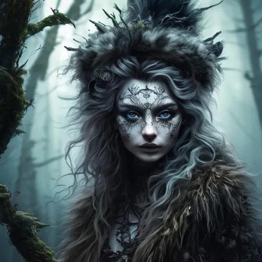 Prompt: highly detailed woman with norwegian forest cat into dark forest, witch of forest, highly detailed eyes, high resolution scan, 64k, UHD, HDR, hyper realistic, Sony A7 IV, Sony FE 70mm f/2.8 G Master II, horror context, neon lights, crystal clear photograph, absolutely real.