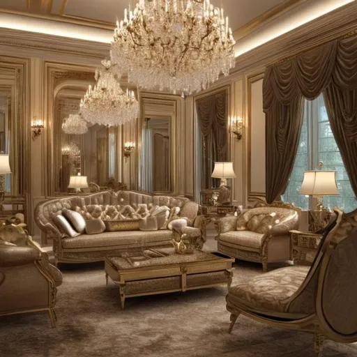 Prompt: Create a 4k, HD, ultra realistic, focusing on a luxury room with furniture, with glam decor. 