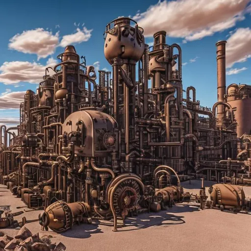 Prompt: steampunk factory in the desert