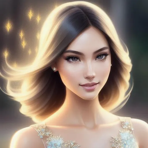 Prompt: Digital illustration by Greg rutkowski, hyper detailed perfect face,

beautiful Caucasian-Asian young female , model, icon,  full body, long legs, perfect body,

high-resolution cute face, perfect proportions,smiling, intricate hyperdetailed hair, light makeup, sparkling, highly detailed, intricate hyperdetailed shining eyes,  

Elegant, ethereal, graceful,

HDR, UHD, high res, 64k, cinematic lighting, special effects, hd octane render, professional photograph, studio lighting, trending on artstation