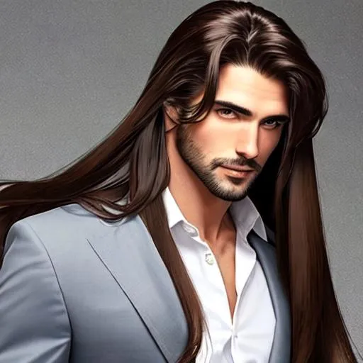 Handsome man with long, silky brown hair | OpenArt