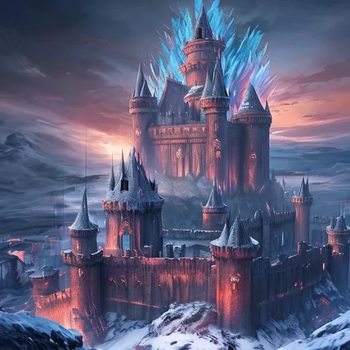 Prompt: mythical castle of ice and fire