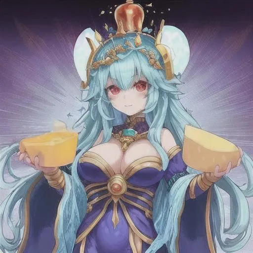 Prompt: hot god of cheese highly detailed  best quality big details and has a crown  she is kawaii