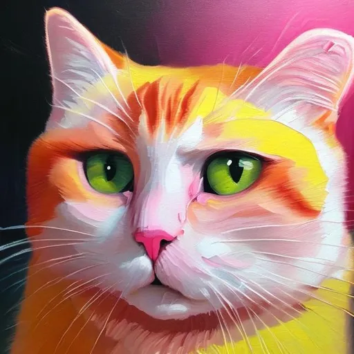 Prompt: oil painting pink and yellow cat