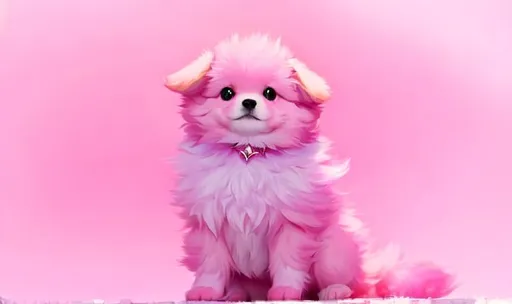 Cute, pink, fluffy, fantasy love puppy, with light