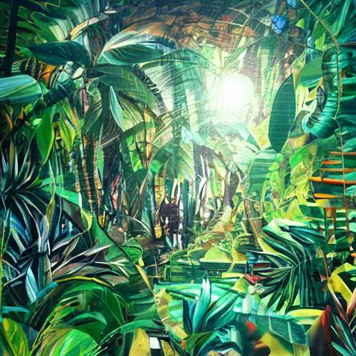 Prompt: jungle maze, acryl, Derek Gores, soft smooth lighting, professional, trending on artstation, polycount, green