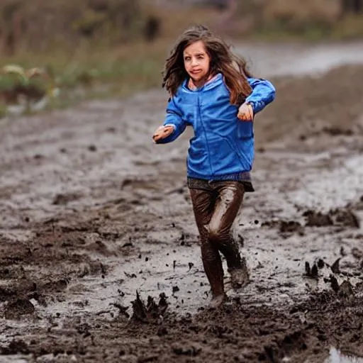 Prompt: Girl running in Mud
