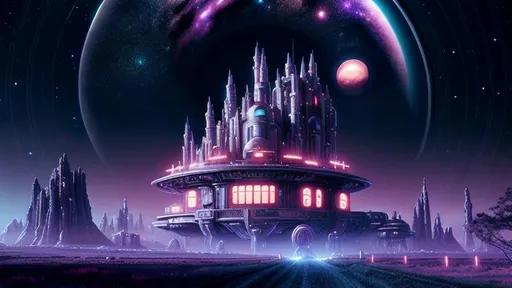 Prompt: Outer space Castle, in Suburban Saturn, Rural area in the distance, deep color, 64 megapixels, 8K resolution, dynamic lighting, ominous, twilight, spacecore, dreamcore, landscape, intricate, infinity, Neuron Pathways, eldritch, Omnipresent, hyperdetailed, radiant