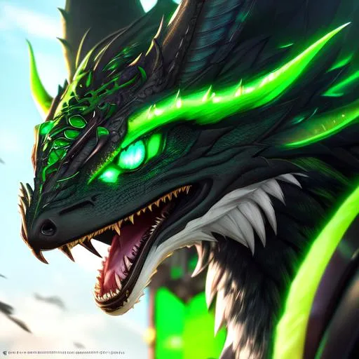 Prompt: Portrait of an anthro wyvern with striking green fur and iridescent black markings and a cute face, liminal space streets, perfect composition, hyperrealistic, super detailed, 8k, high quality, trending art, trending on artstation, sharp focus, studio photo, intricate details, highly detailed, by greg rutkowski