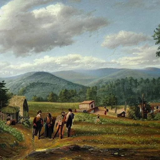 Prompt: English settlers in the Appalachian mountains