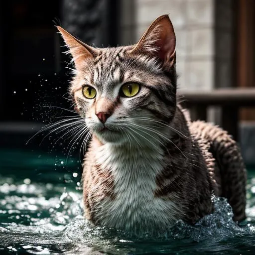 Prompt: Dragon cat photorealistic with water powers