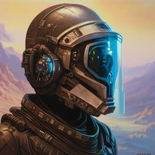 Prompt: Futuristic president of Mars with futuristic helmet and Mask realistic oil paint 