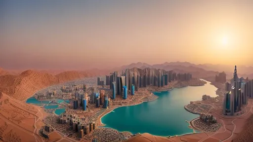 Prompt: Neom city, Saudi Arabia, sunshine, 4k, lake, desert 