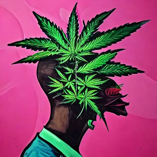 Prompt: Growshop profile picture, miami, organic painting, asymmetrical, interesting, marijuana smoke, matte paint, hard edges, energetic, 3 d shapes, smoke, green, masterpiece, graffit