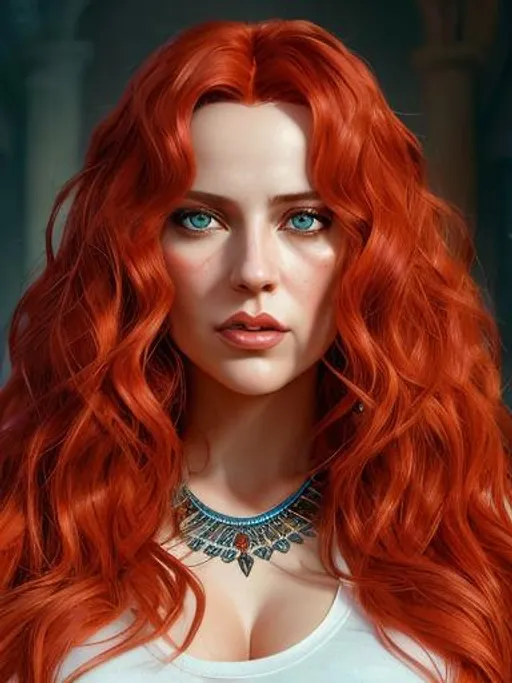 face portrait of a woman with fringed red hair and... | OpenArt