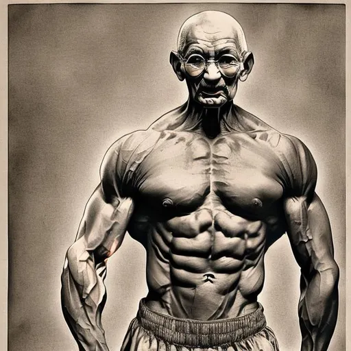 Prompt: bodybuilder gandhi