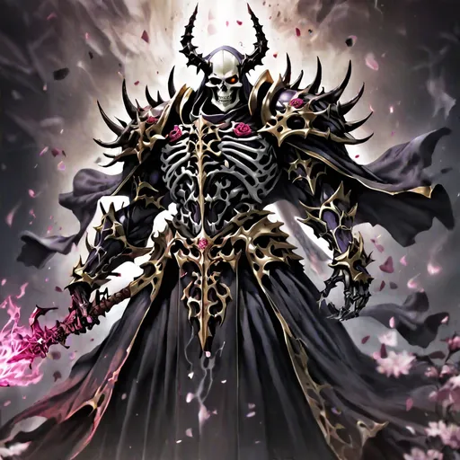 Prompt: overlord anime ainz ooal gown wears daedric armor and casts the ultimate spell, runes, overlord!!!, magic, dark, gloomy, portrait, character portrait, concept art, symmetrical, macro detail, realistic shadows, bloom, cosplay, anime, dviant art
