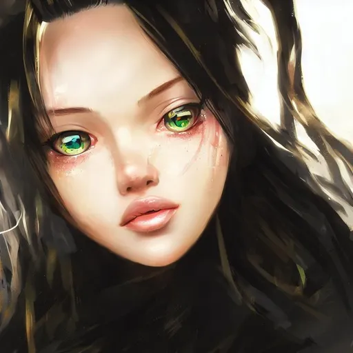 Prompt: Closeup front face portrait of a girl {person}, smooth soft skin, dreamy eyes, beautiful intricate colored yellow hair, hair curly, symmetrical, anime wide eyes, like anime claymore, soft lighting, detailed face, wlop, rossdraws, concept art, digital painting