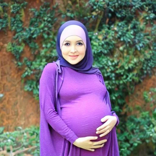 Prompt: Pregnant hijab 9month 