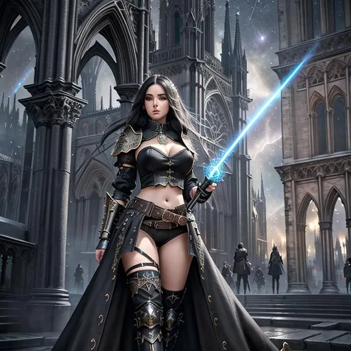 Prompt: splash art, hyper detailed perfect face, full body, In an ultra realistic, hyper detailed, dark fantasy, ancient dystopian city, near a gigantic gothic cathedral, meteor shower in the sky,

beautiful, young adult, fantasy goddess, full body, long legs, perfect body, visible midriff,
wearing ultra detailed period armor, heavy iron steampunk collar, magic caster, in a fighting offensive pose with a dragon,

high-resolution cute face, perfect proportions, intricate hyper detailed hair, light makeup, sparkling, highly detailed intricate shining eyes,

Dark, ethereal, elegant, exquisite, graceful, delicate, intricate, hopeful, glamorous,

HDR, UHD, high res, 64k, cinematic lighting, special effects, hd octane render, professional photograph, studio lighting, trending on artstation, perfect studio lighting, perfect shading.