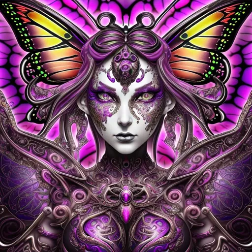 Prompt: beautiful freeform colorful chaos epic bold, 3D, HD, {one}({liquid metal {Celtic}butterfly} with {purple gold pink green red silver blood}ink), expansive psychedelic background, hyper realistic, uber detailed, 64k, high quality, sharp focus, studio photo, intricate details, highly detailed --s98500