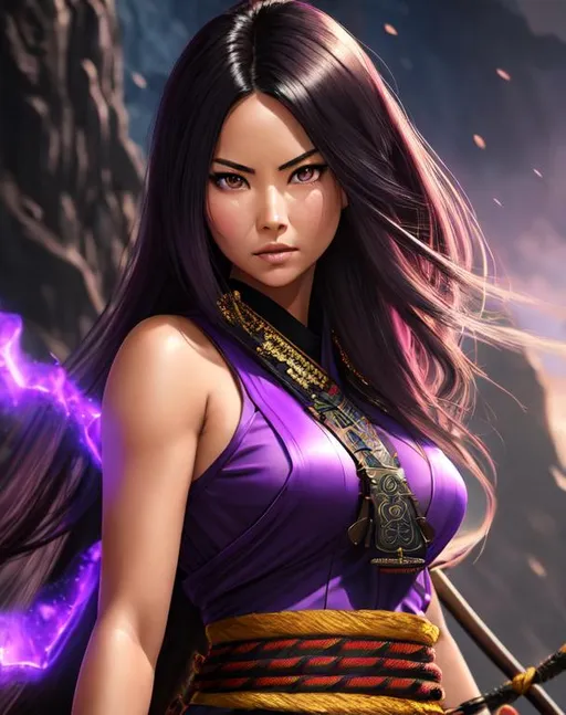 Olivia Munn, 16 years old, as a samurai, purple sam... | OpenArt