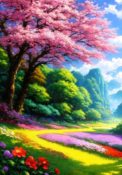 Prompt: UHD, , 8k,  oil painting, Anime,  Very detailed, zoomed out view of character, HD, High Quality, Anime, Pokemon flower forest, bright colors, large flowers, bright

Pokémon by Frank Frazetta