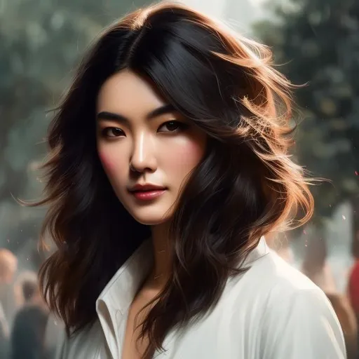 Prompt: ((Masterpiece, best quality))
{Alex Chow | Greg Rutkowski | ArtStation}
Close-up painting of a half zen-whoberis beautiful woman in her 20s with half face (fluffy hair). (Soul: 1.6) (Characteristics: 1.6). 
Detailed face. Detailed eyes. Highly detailed. 
(UHD:1.2), HDR, 8K, Unreal Engine 5. Highly accurate lighting, and extraordinary reflection. 
