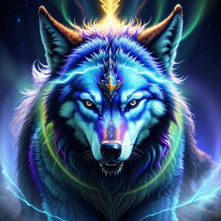 insanely beautiful (wolf), ancient, celestial guardi...