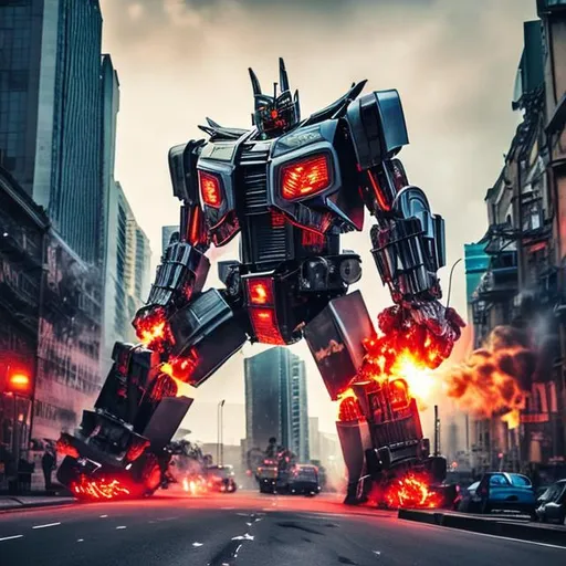 Prompt: transformer destroying the city