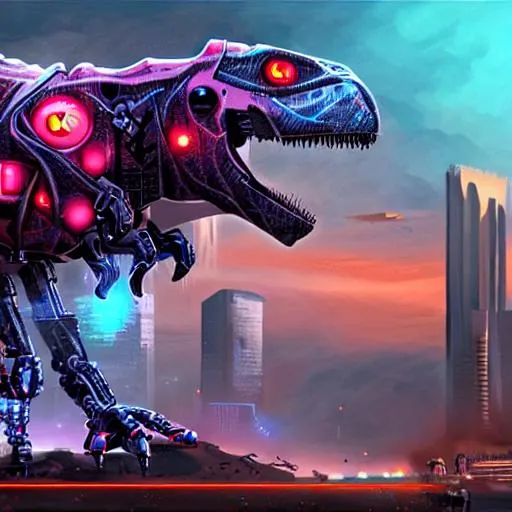 Prompt: cyberpunk robo dinosaur