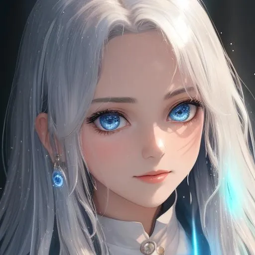 Prompt: cute young photographic girl with silver wild hair in wet and oily with button down, goddess, symmetrical face, sharp focusPortrait of a Beautiful woman, kidmo face, sparkle face, cute face, beautiful and sparkle blue eyes, sparkling, glow, intricate, anime vibes, sun shadow effect, white skin, flat smile, perfect body, perfect eyes, uhd, super detailed, hd, 4k,8k, unreal engine 8k octane,  lighting studio, trending on artstation, oil painting, fractal, perfect composition, full colors, hyperrealistic, Digital art by greg rutkowski, unreal engine, smooth face,  splash art, by Greg rutkowski, hyper detailed perfect face,

beautiful kpop idol, full body, long legs, perfect body,

high-resolution cute face, perfect proportions,smiling, intricate hyperdetailed hair, light makeup, sparkling, highly detailed, intricate hyperdetailed shining eyes,  

Elegant, ethereal, graceful,

HDR, UHD, high res, 64k, cinematic lighting, special effects, hd octane render, professional photograph, studio lighting, trending on artstation