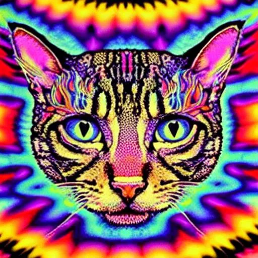 Prompt: psychedelic cat tapestry 