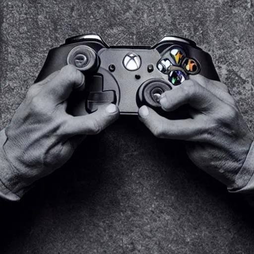 Prompt: ancient stone gargoyle hands holding an Xbox controller
