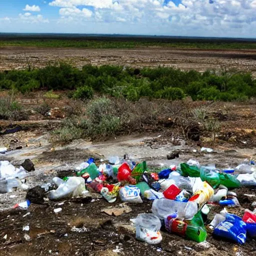 Prompt: photograph of the rio grande valley with trash
