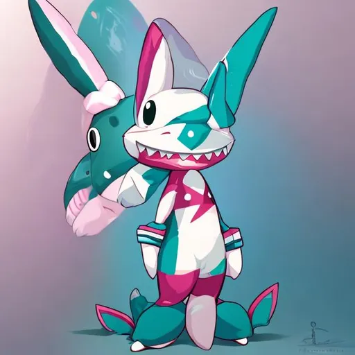 Prompt: Anthro bunny with shark tail and colours