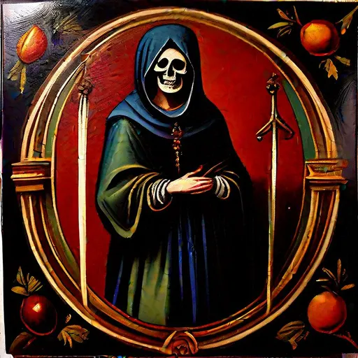 Prompt: Florentine renaissance style painting of classical German Death figure from tarot 