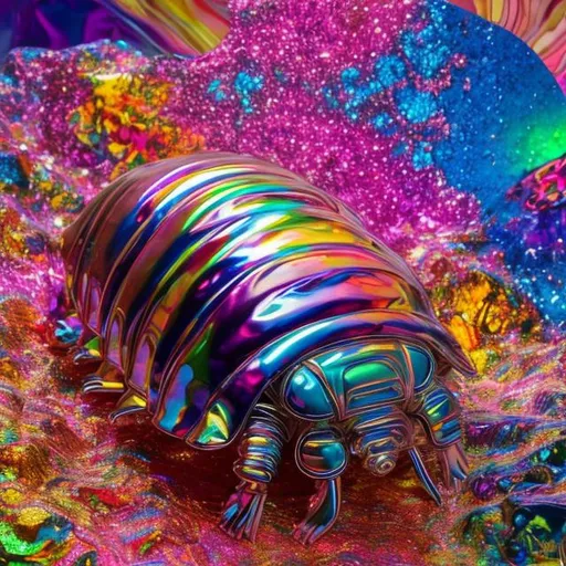 Prompt: Lisa frank style isopod diorama 