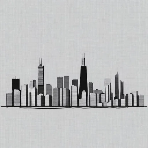 Prompt: white background with a very basic 2d sketch of the Chicago skyline .