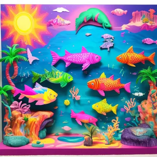 Prompt: Lisa frank style sea diorama 