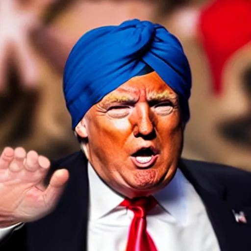 Prompt: Donald Trump wearing a turban