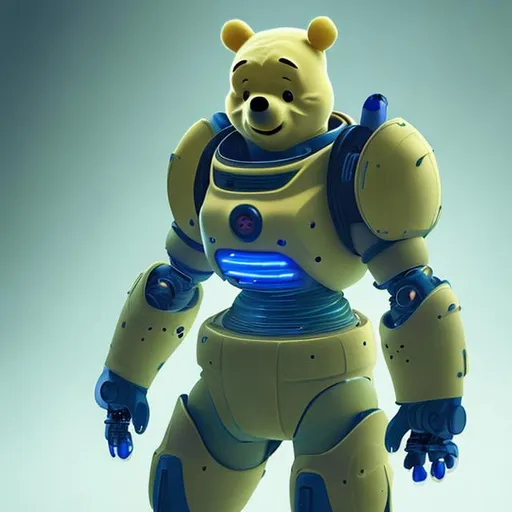 Prompt: Pooh in a futuristic robot suit with light