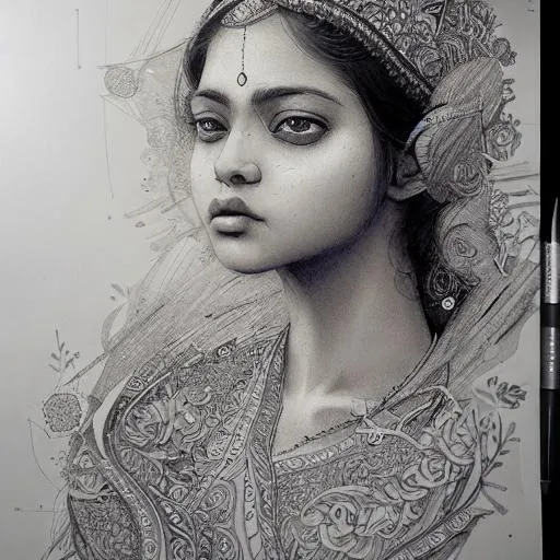 Download A Drawing Of An Indian Woman In A Sari | Wallpapers.com