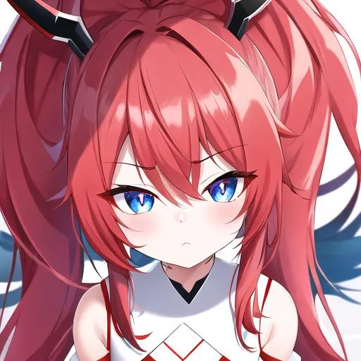 pointy ears, red eyes, blue skin, antlers, anime, pr