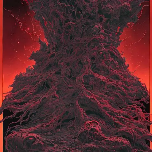 Prompt: a lump of red and black cosmic rot. hyper detailed. cosmic horror. concept art. 