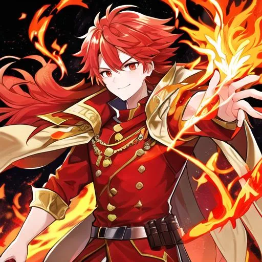 Prompt: Phoenix is a pyrokinetic with the ability to summon and control flames. With fiery red hair and eyes that blaze with intensity, he wields the power of fire as both a weapon and a source of warmth and protection. Phoenix utilizes his abilities to fight against injustice, purify corruption, and ignite the spark of hope in those who have lost their way.