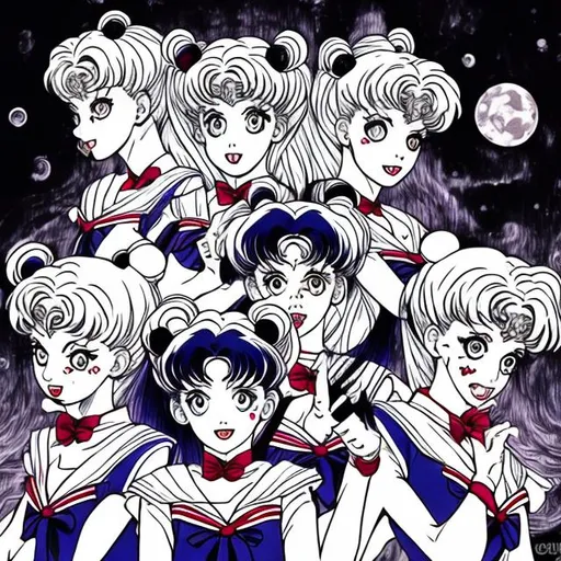 Prompt: Sailor moon in the style of junji ito