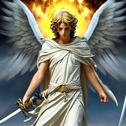 Prompt: biblical angel with a sword