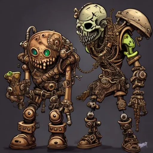 Prompt: Steampunk Trap-jaw & Skelator.